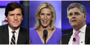 Murdoch thought they went “too far”:Fox News hosts Tucker Carlson,Laura Ingraham and Sean Hannity.