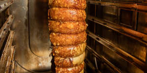 The golden,crackling porchetta being prepared for the Sunday roast at Woolwich Pier Hotel