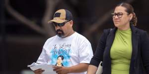 Francisco Rodriguez wears a T-shirt with an image of his son,Javier Rodriguez,who was killed.