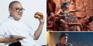 Clockwise from main:Dan Hong has created the menu for Vivid Sydney Dinner;Bangarra’s SandSong plays at the Opera House;Baz Luhrmann’s Elvis (starring Austin Butler in the title role) is coming to the Sydney Film Festival.