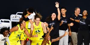 The Seattle Storm celebrate their championship win.
