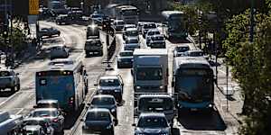 Peak hour traffic along Military Road in Mosman.