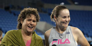 Evonne Goolagong Cawley and Ash Barty at Melbourne Park on Wednesday.