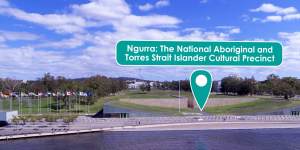 The proposed location for Ngurra,an Aboriginal and Torres Strait Islander cultural precinct,on the shores of Lake Burley Griffin.