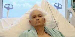 David Tennant as Alexander Litvinenko,recreating the photograph shown by Western newspapers.
