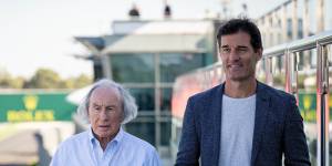 Jackie Stewart and Mark Webber. “I never did end up racing for him but,in many ways,he’s been like another grandfather to me,giving me advice during my career,” says Webber.