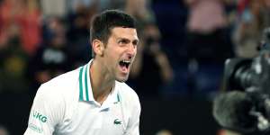 Novak Djokovic wins the men’s final at the Australian Open in 2021. 