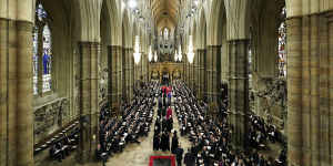 Dignitaries arrive inside Westminster Abbey ahead of The State Funeral of Britain’s Queen Elizabeth II.