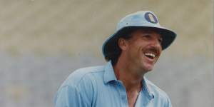 Ian Botham at training in Australia in 1992,when he stormed out of a royal dinner after taking offence at an impersonation of the Queen. 