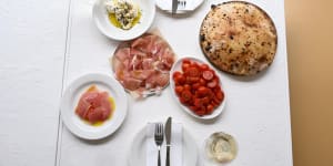 Wood-fired bread and assorted antipasti at Totti’s Lorne.