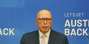 Opposition Leader Peter Dutton launches the Coalition’s slogan on Sunday.