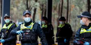 Victoria Police enforce border restrictions near Chiltern in July.