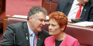 Rod Culleton and One Nation leader Pauline Hanson in Parliament in 2016. 