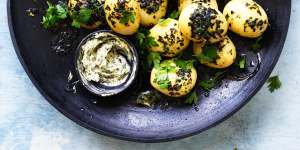 New potatoes with seaweed and garlic butter.