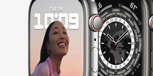 The steel Apple Watch Series 7,which comes in silver,graphite and gold,starts at $1049.