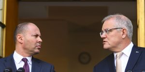 Treasurer Josh Frydenberg and Prime Minster Scott Morrison announce their stimulus package. 