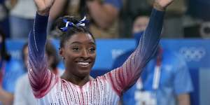 Biles was all smiles after her routine.