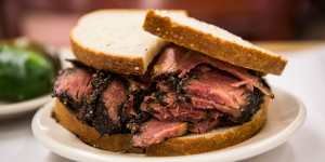 A pastrami on rye sandwich from Katz's Deli,New York City.