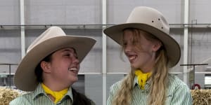 Macarthur Anglican School students and best friends Emily Chad and Annabelle Woodmore,both 12,at the Royal Easter Show.