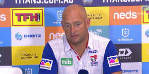 Nathan Brown addresses the media after the Knights clash against the Titans in Round 6