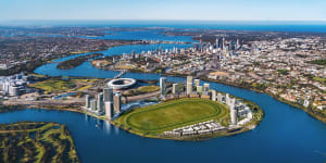 An artist’s impression of the overall Burswood Point development. 