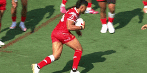 The tackle that ended Stefano Utoikamanu’s Tongan debut.