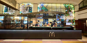 The interior features the original stained-glass windows from its cafe heyday.