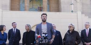 Chris Hemsworth joins George Miller and NSW politicians at Moore Park in April 2021 to announce the new blockbuster Furiosa (Mad Max). 