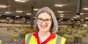 Coles chief executive Leah Weckert unveils the customer fulfilment centre in Truganina,Victoria.