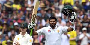 Pakistan's Azhar Ali celebrates his century at the MCG during the Boxing Day Test.