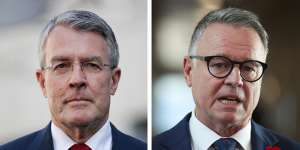 Mark Dreyfus,left,says his Labor colleague Joel Fitzgibbon's views on climate change are"out of touch". 