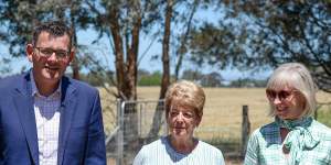 Andrews with his mother Jan and wife Catherine at Jan’s farm in Wangaratta.