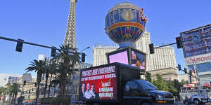 Ahead of the midterm elections,a mobile billboard travels down the Las Vegas Strip on Friday.