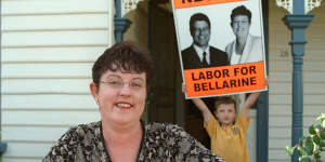 Lisa Neville with her son at her Geelong West home in 2008.