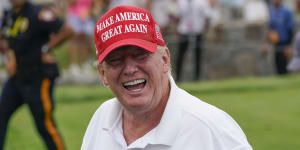Former US president Donald Trump at Bedminster Invitational LIV Golf tournament,New Jersey,in July. He reportedly plays at least 18 holes most days.