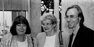 Marion Halligan,then chair of the Literature Board of the Australia Council,with author Pat Clarke and publisher Mark Tredinnick in 1994.
