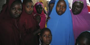 Aishat Alhaji,second right,was among those kidnapped from the government Girls'Science and Technical College in Dapchi.