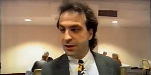 The long lost mullet:Peter V’Landys in the 1997 documentary The Gambler.