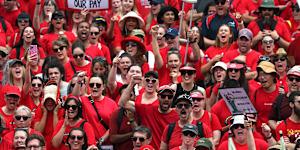 Victorian teachers on strike on March 24.
