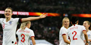 Ellen White celebrates scoring England's only goal of the match.