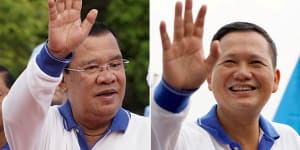 Hun Sen (left) passed on the prime ministership to son Hun Manet in August.