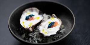 Rock oyster,yuzu kosho and scampi caviar. 
