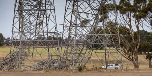 Power lines came down in the You Yangs,southwest of Melbourne,following wild wind gusts.
