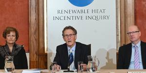 Inquiry chairman Sir Patrick Coghlin accompanied by Dame Una OBrien,panel member,and Dr Keith MacLean,technical assessor,present the findings of the Renewable Heat Incentive (RHI) Inquiry on Friday.