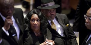 RowVaughn Wells and her husband Rodney Wells arrive for the funeral service for her son Tyre Nichols at Mississippi Boulevard Christian Church in Memphis.