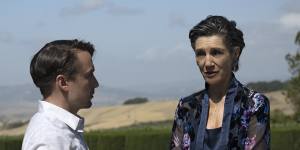 Roman (Kieran Culkin) grills his mother,Caroline (Harriet Walter) in Season 3 of Succession.
