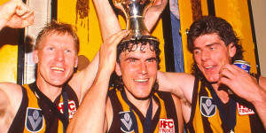 Andy Collins,Greg Dear and Gary Ayres after the 1989 grand final.