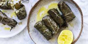 Vine leaves stuffed with spiced rice.