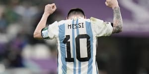Lionel Messi reacts to the final whistle at the end of Argentina’s 2-0 win over Mexico.