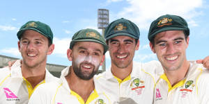 Australia’s bowling attack (left to right):Josh Hazlewood,Nathan Lyon,Mitchell Starc and Pat Cummins.